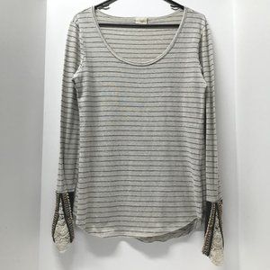 Daytrip Striped Long Sleeve Top with Crochet & Embroidery Detailed Sleeves